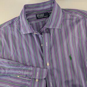 Mens Polo Ralph Lauren Stretch Purple Stripe Button Down Dress Shirt Size L
